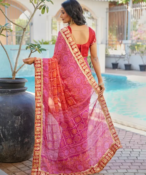 Jalnidhi Saloni Moss Chiffon with Fancy Bandhani Printed Saree Collection