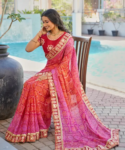 Jalnidhi Saloni Moss Chiffon with Fancy Bandhani Printed Saree Collection