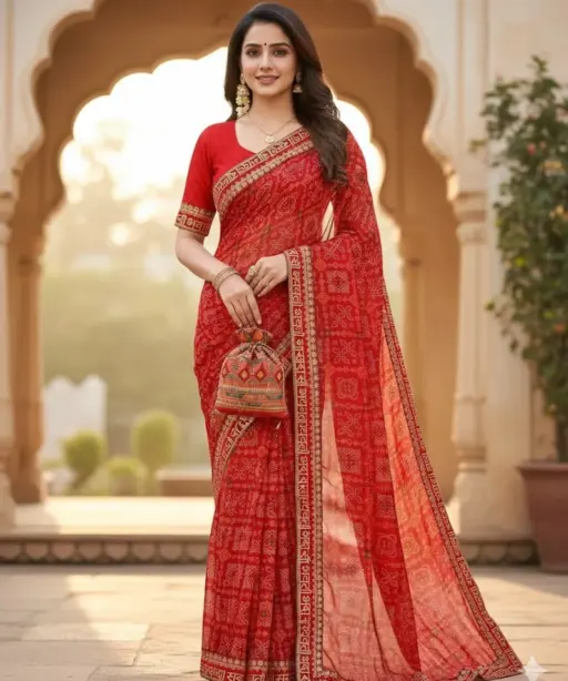 Karwachauth Georgette Bandhani Printed Fancy Saree Collection