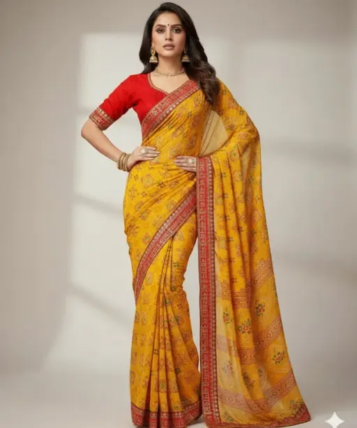Karwachauth Georgette Bandhani Printed Fancy Saree Collection