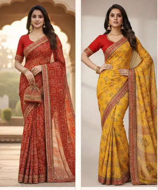 Karwachauth Georgette Bandhani Printed Fancy Saree Collection