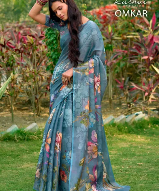 Kashvi Omkar Silk with Foil Work Casual Wear Saree Collection
