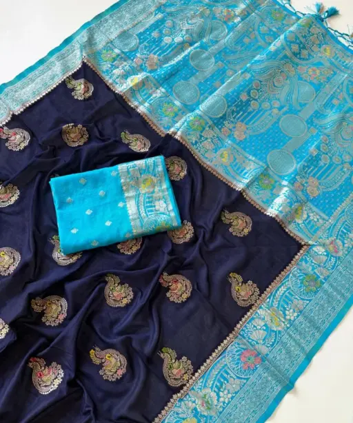 Kc 201 Khadi Crepe Georgette Zari Work Saree Collection