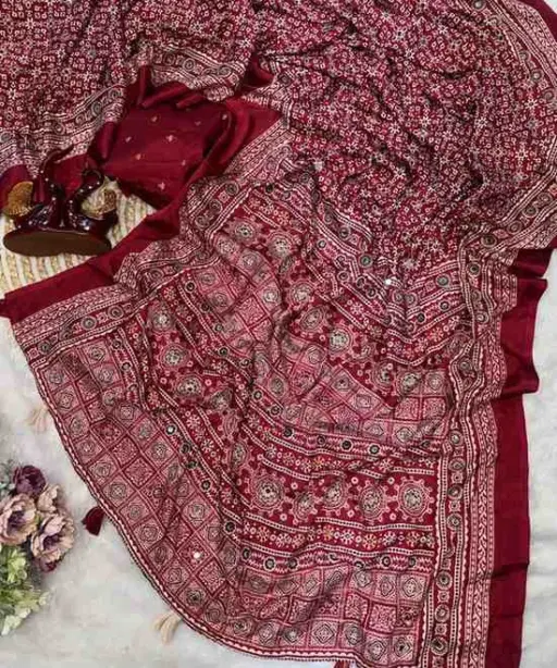 Kc 2082 Soft Crepe Silk Ajrakh Printed Saree Collection