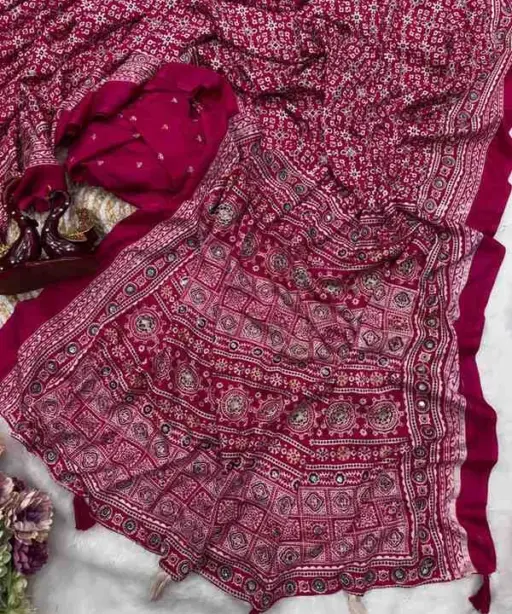 Kc 2082 Soft Crepe Silk Ajrakh Printed Saree Collection