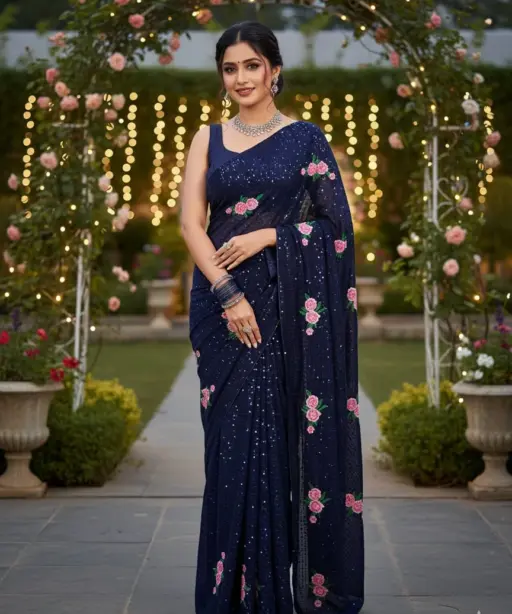 Kc 57 Georgette Multi Thread Sequence Worked Beautiful Saree Collection