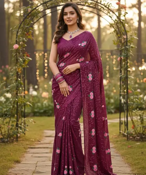 Kc 57 Georgette Multi Thread Sequence Worked Beautiful Saree Collection
