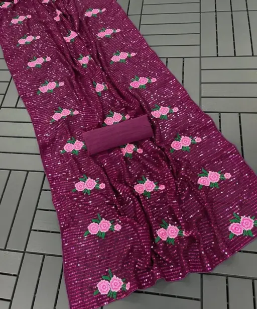 Kc 57 Georgette Multi Thread Sequence Worked Beautiful Saree Collection