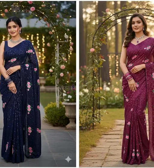 Kc 57 Georgette Multi Thread Sequence Worked Beautiful Saree Collection