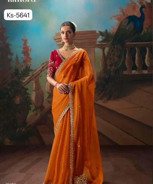 Kimora Kajal Fancy Thread Embroidered Work Designer Saree Collection