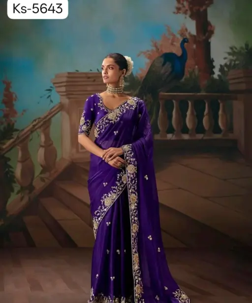Kimora Kajal Fancy Thread Embroidered Work Designer Saree Collection