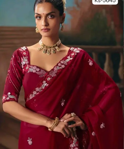 Kimora Kajal Fancy Thread Embroidered Work Designer Saree Collection