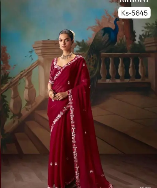 Kimora Kajal Fancy Thread Embroidered Work Designer Saree Collection