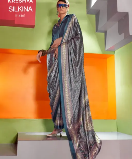 Kreshva Silkina Satin Kashmiri Prints Fancy Saree Collection