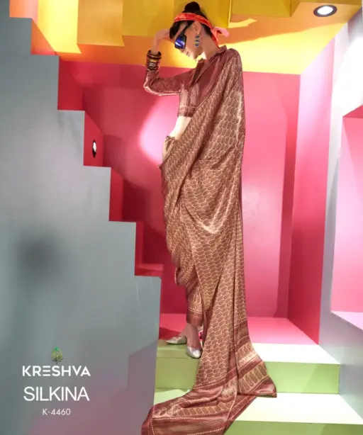 Kreshva Silkina Satin Kashmiri Prints Fancy Saree Collection