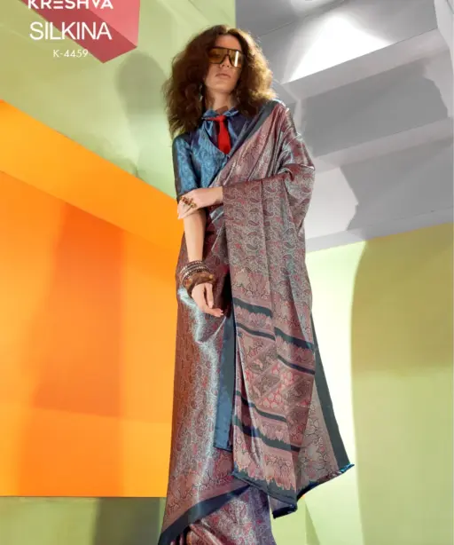 Kreshva Silkina Satin Kashmiri Prints Fancy Saree Collection