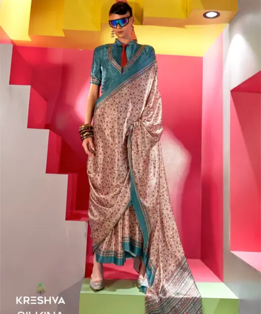 Kreshva Silkina Satin Kashmiri Prints Fancy Saree Collection