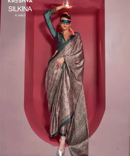 Kreshva Silkina Satin Kashmiri Prints Fancy Saree Collection