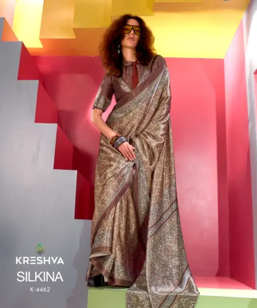 Kreshva Silkina Satin Kashmiri Prints Fancy Saree Collection