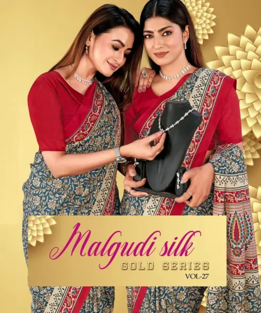 Malgudi Silk Vol 27 Cracle Silk Printed Uniform Saree Collection