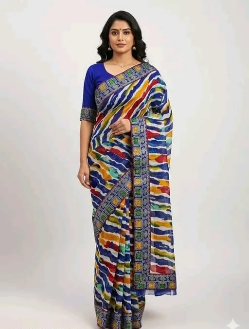 Multi Rangila Georgette Leheriya Printed Fancy Saree Collection