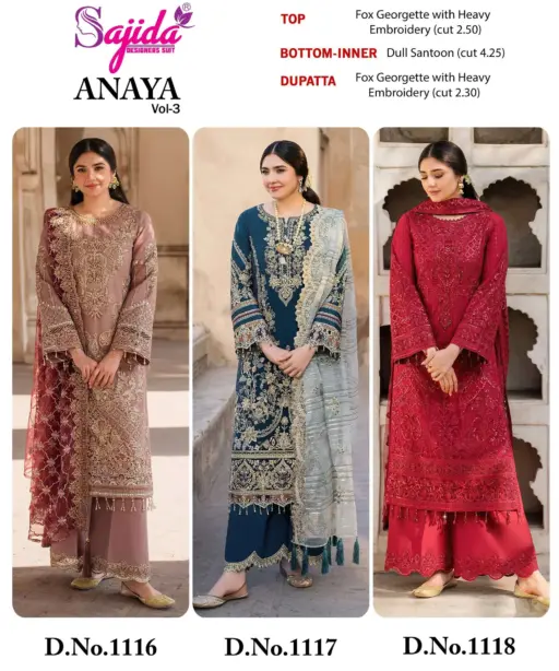 Sajida Designer Design No - 1116 - 1117 - 1118