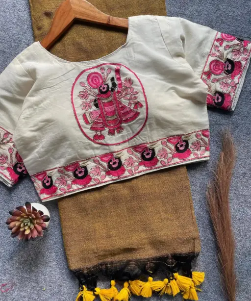 Sccf Shreenath Khadi Cotton Hand Work Saree Collection