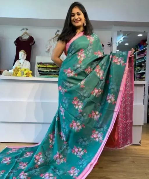 Scmg Mangala Linen Printed Manglagiri Saree Collection