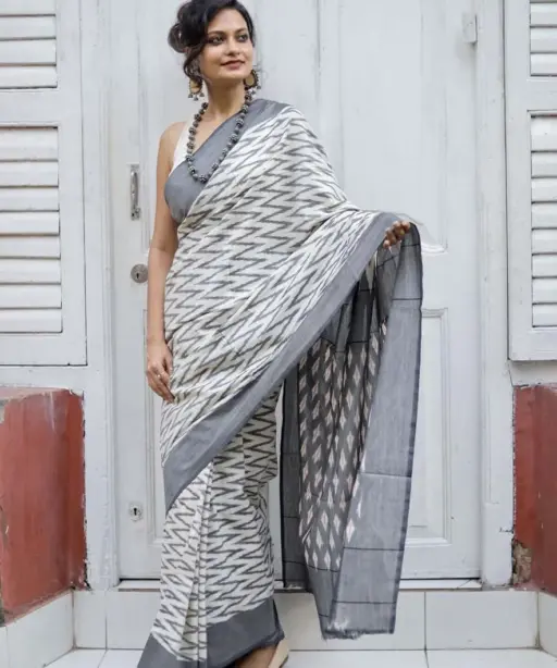 Scmg Shweta Linen Woven Ikkat Saree Collection