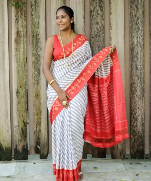 Scmg Shweta Linen Woven Ikkat Saree Collection