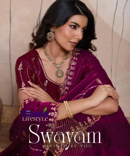 Sethnic Swayam Metallic Velvet Sequence Zari Work Saree Collection