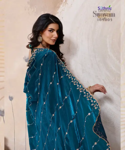 Sethnic Swayam Metallic Velvet Sequence Zari Work Saree Collection
