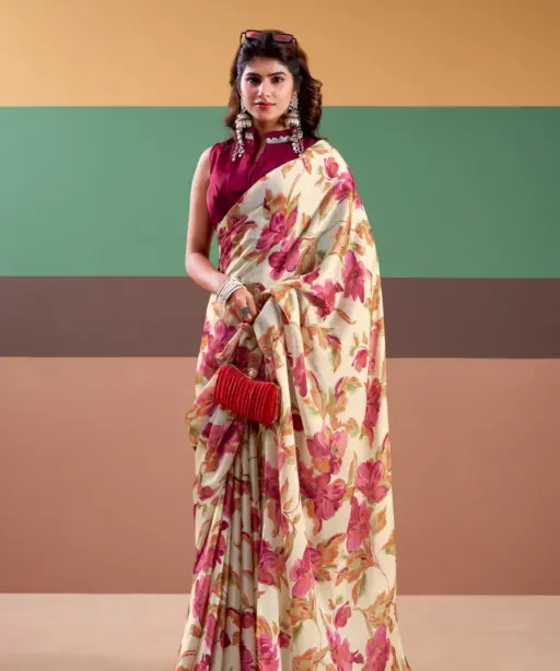 Taraa L 7008 Satin Silk Floral Printed Party Wear Saree Collection