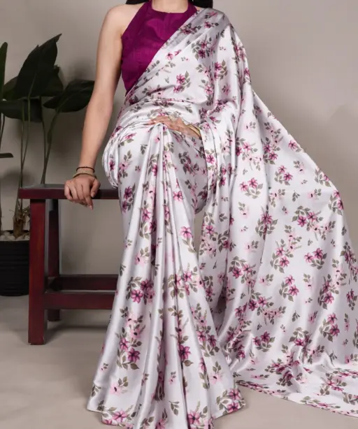 Taraa L 7027 Satin Silk Floral Printed Beautiful Saree Collection