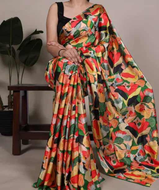Taraa L 7027 Satin Silk Floral Printed Beautiful Saree Collection