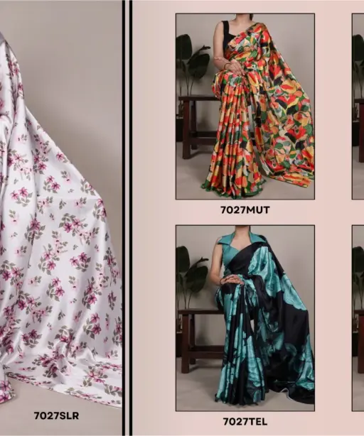Taraa L 7027 Satin Silk Floral Printed Beautiful Saree Collection