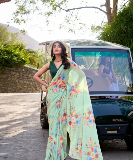 Taraa L 7041 Weighless Marbal Floral Printed Beautiful Saree Collection