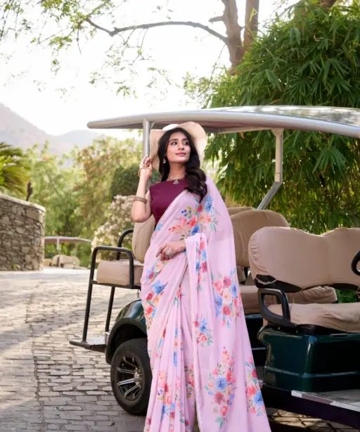 Taraa L 7041 Weighless Marbal Floral Printed Beautiful Saree Collection