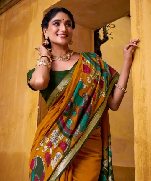 Taraa L 7048 Viscose Chanderi Kalamkari Printed Fancy Saree Collection