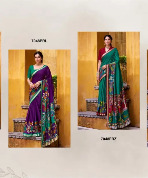 Taraa L 7048 Viscose Chanderi Kalamkari Printed Fancy Saree Collection