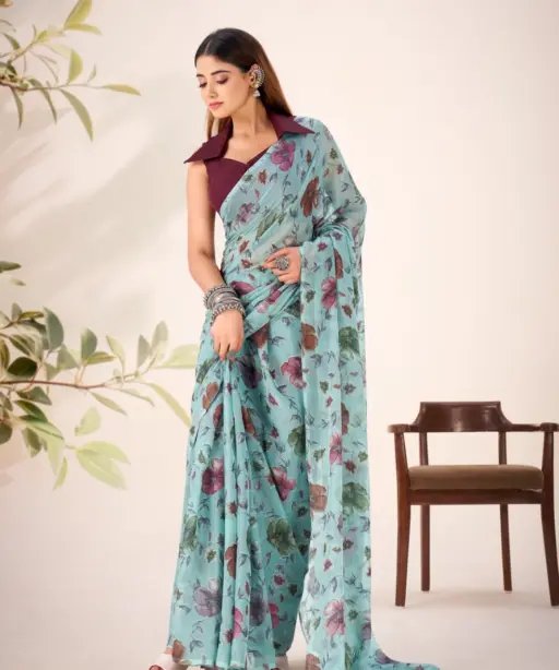 Taraa L 7051 Lurex Brasso Floral Viscose Fancy Saree Collection