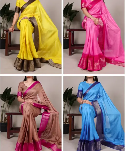 Taraa L 7910 Marsh Mello Zari Worked Plain Saree Collection