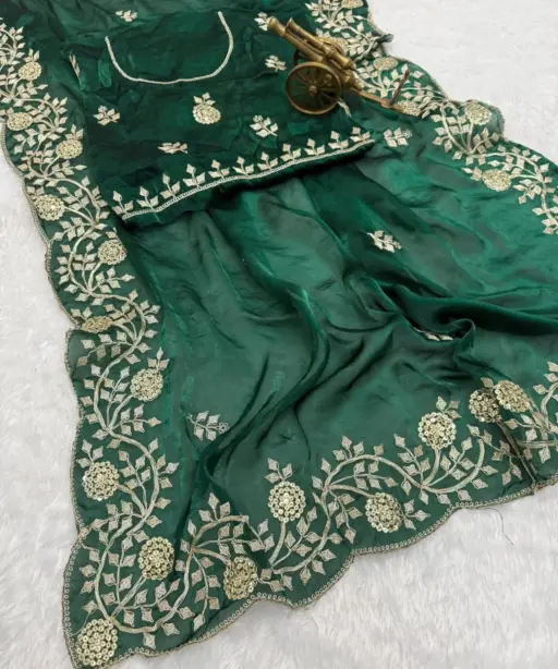 Vt 6083 T Fandy Satin Embroidery Worked Premium Saree Collection