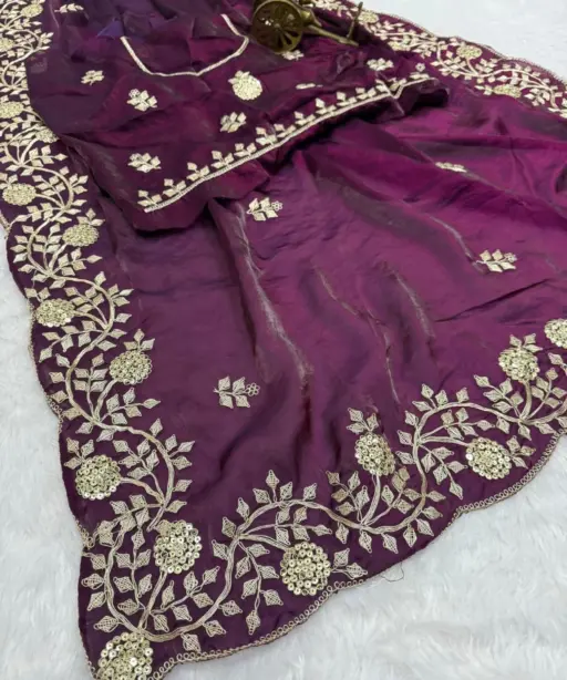 Vt 6083 T Fandy Satin Embroidery Worked Premium Saree Collection