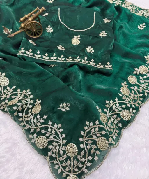 Vt 6083 T Fandy Satin Embroidery Worked Premium Saree Collection