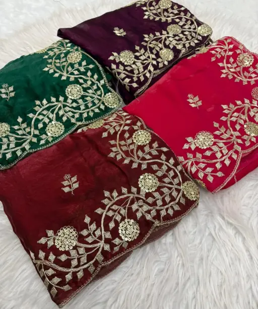 Vt 6083 T Fandy Satin Embroidery Worked Premium Saree Collection