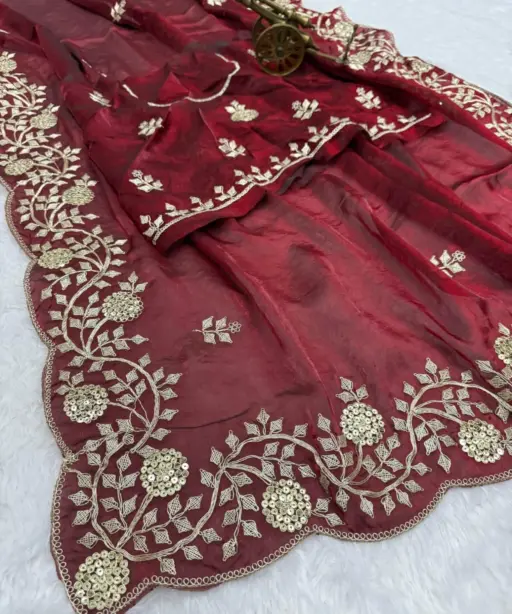 Vt 6083 T Fandy Satin Embroidery Worked Premium Saree Collection