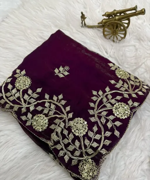 Vt 6083 T Fandy Satin Embroidery Worked Premium Saree Collection