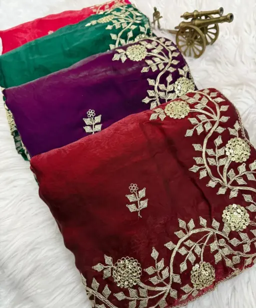 Vt 6083 T Fandy Satin Embroidery Worked Premium Saree Collection