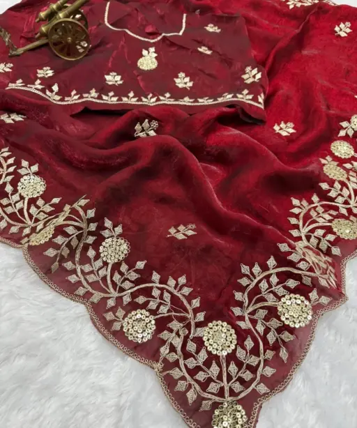 Vt 6083 T Fandy Satin Embroidery Worked Premium Saree Collection